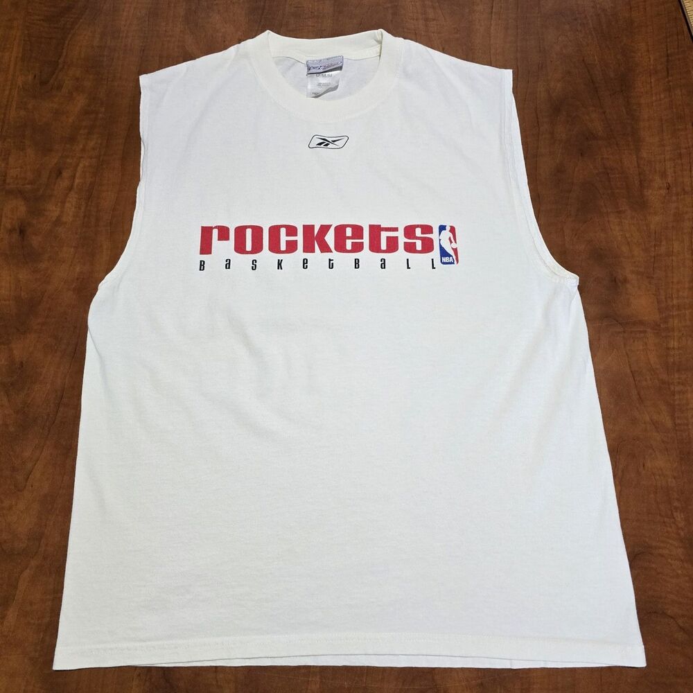 Reebok Vintage 90s Houston Rockets Sleeveless Crew Neck Cotton Graphic Tee M